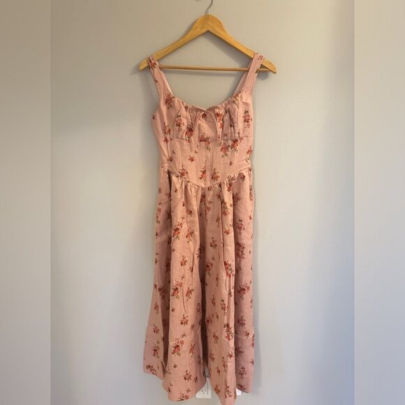 NWT Reformation Balia Linen Midi Dress in Tea Time Pink Floral | size 4 - Picture 11 of 15
